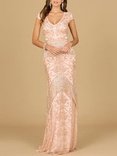 Load image into Gallery viewer, Cap Sleeve Beaded Gown with Fringe | 29098