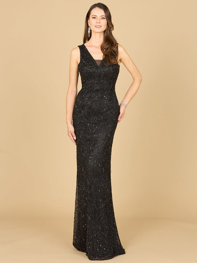 Cowl Draped Back Beaded Dress