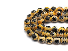 Load image into Gallery viewer, 10mm Quality Dzi Black Yellow Aage with Flower Patten Beads, sku#U559c