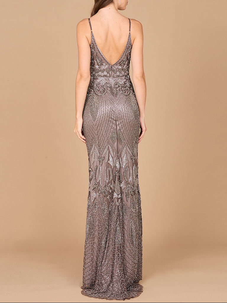 Sleeveless V-Neck Beaded Dress
