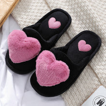 Load image into Gallery viewer, Women's Love Heart Fluffy Slippers | Warm Plush Home Shoes