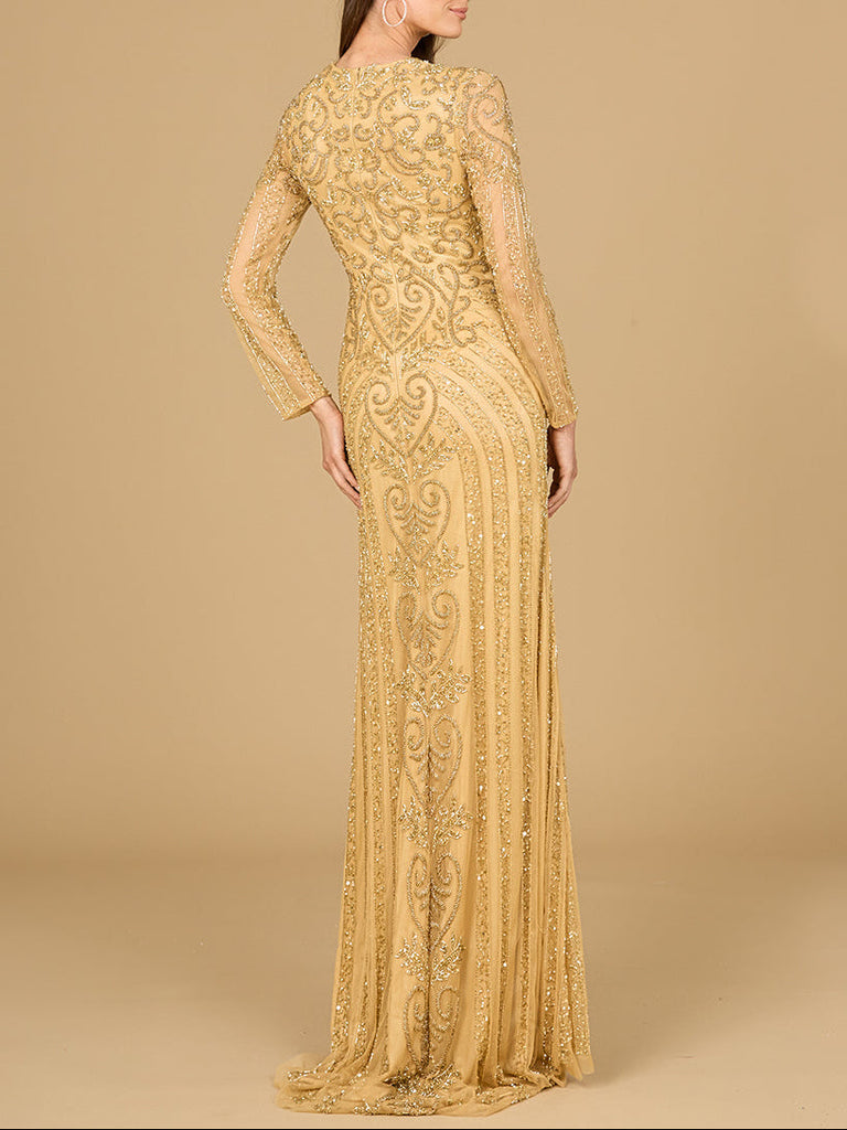 V Neck Beaded Long Sleeve Dress