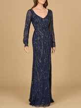 Load image into Gallery viewer, V-Neck Beaded Gown with Sleeves