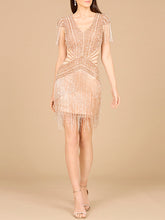 Load image into Gallery viewer, Beaded Fringe Short Dress with Cap Sleeves