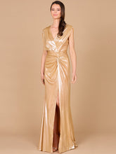 Load image into Gallery viewer, V-Neck Metallic Dress with Slit - OUTLET