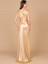 Load image into Gallery viewer, V-Neck Metallic Dress with Slit - OUTLET