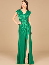 Load image into Gallery viewer, V-Neck Metallic Dress with Slit - OUTLET
