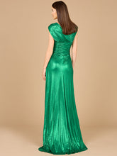 Load image into Gallery viewer, V-Neck Metallic Dress with Slit - OUTLET