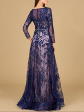 Load image into Gallery viewer, Long Sleeve V-Neck Lace Gown with Beaded Belt