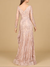 Load image into Gallery viewer, Long Sleeve V-Neck Lace Gown with Feathers