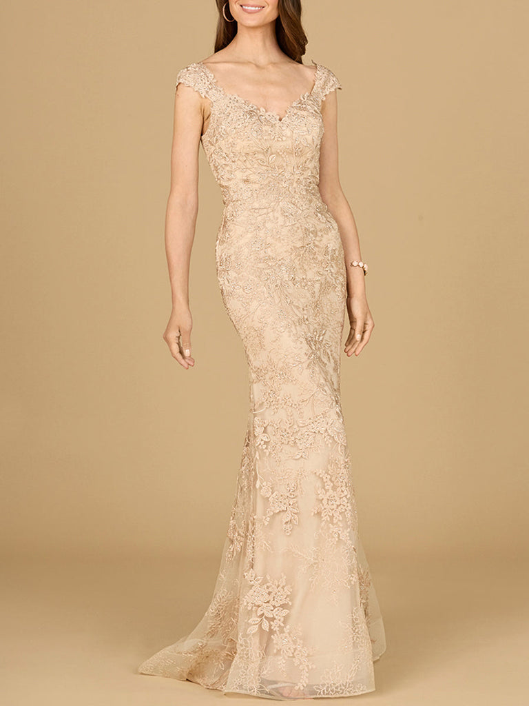 Mermaid Lace Gown with Cap Sleeves