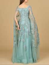 Load image into Gallery viewer, Lace Embroidered Gown with Long Cape Sleeves