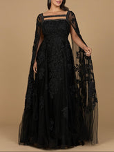 Load image into Gallery viewer, Lace Embroidered Gown with Long Cape Sleeves