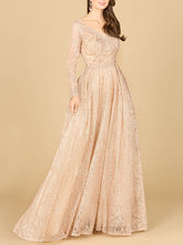 Load image into Gallery viewer, Long Sleeve, A-line Gown with a V-Neckline