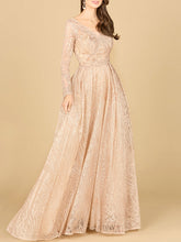 Load image into Gallery viewer, Long Sleeve, A-line Gown with a V-Neckline