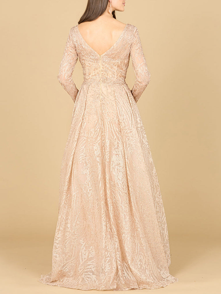 Long Sleeve, A-line Gown with a V-Neckline