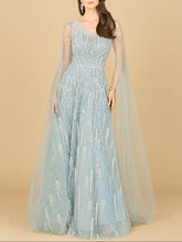 Load image into Gallery viewer, Lace Gown with Cape Sleeves and V-neckline