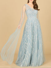 Load image into Gallery viewer, Lace Gown with Cape Sleeves and V-neckline