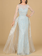 Load image into Gallery viewer, Long Sleeve Lace Gown with Tulle Overskirt