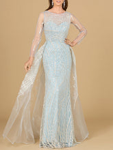 Load image into Gallery viewer, Long Sleeve Lace Gown with Tulle Overskirt