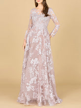 Load image into Gallery viewer, Long Sleeve, Illusion Neck Gown