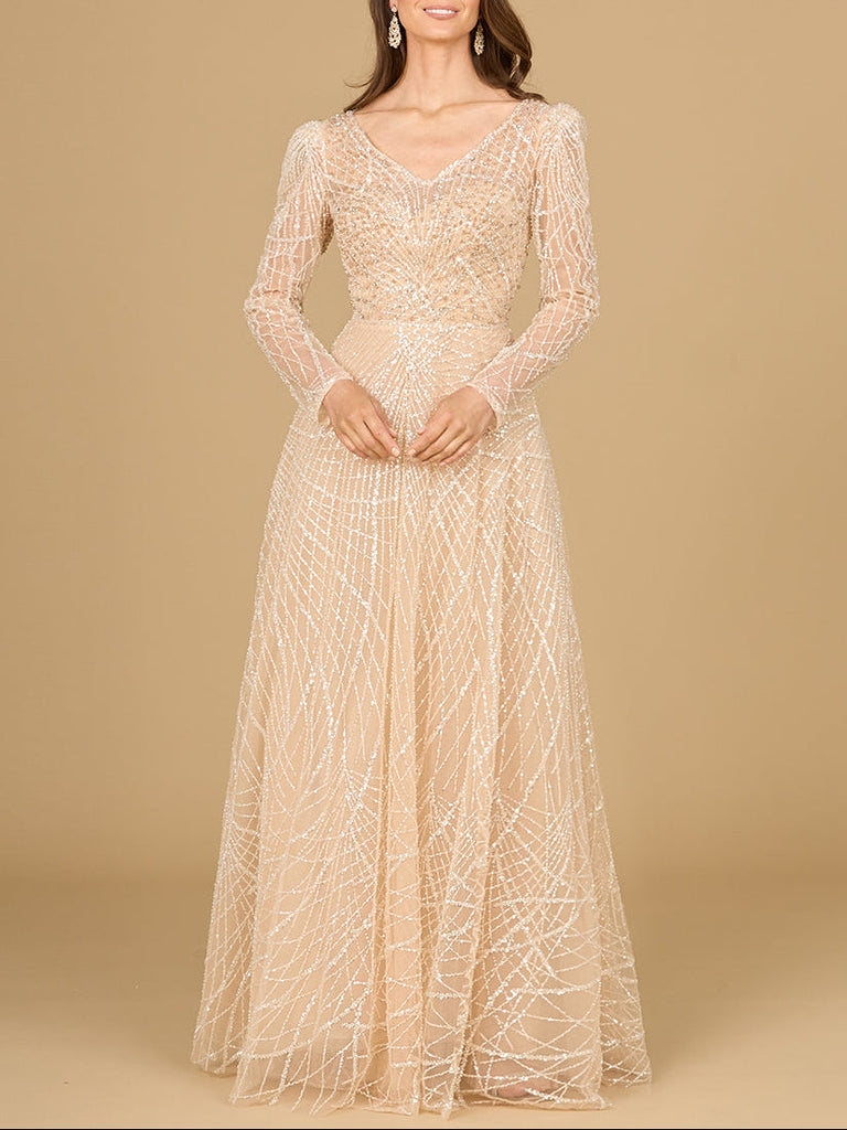 Long Sleeve V-Neck Ballgown