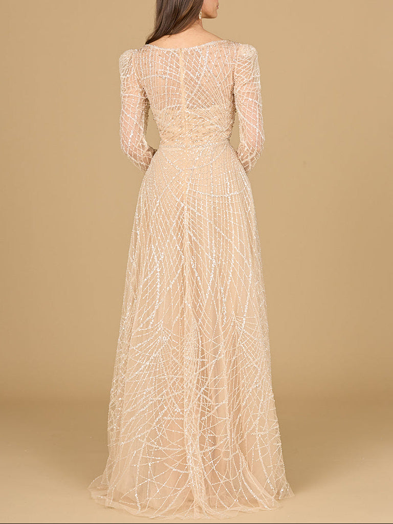 Long Sleeve V-Neck Ballgown