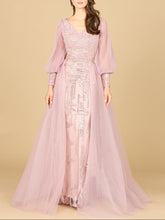 Load image into Gallery viewer, Long Sleeve Lace Gown with Removable Over Skirt