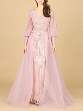 Load image into Gallery viewer, Long Sleeve Lace Gown with Removable Over Skirt