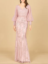 Load image into Gallery viewer, Long Sleeve Lace Gown with Removable Over Skirt