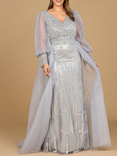Load image into Gallery viewer, Long Sleeve Lace Gown with Removable Over Skirt
