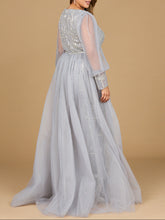 Load image into Gallery viewer, Long Sleeve Lace Gown with Removable Over Skirt