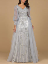 Load image into Gallery viewer, Long Sleeve Lace Gown with Removable Over Skirt