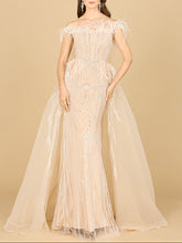 Load image into Gallery viewer, Off Shoulder Gown with Feathers