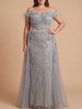 Load image into Gallery viewer, Off Shoulder Gown with Feathers