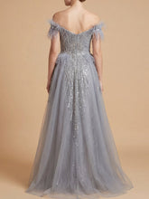 Load image into Gallery viewer, Off Shoulder Gown with Feathers
