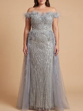 Load image into Gallery viewer, Off Shoulder Gown with Feathers