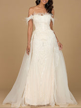 Load image into Gallery viewer, Off Shoulder Gown with Feathers