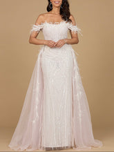 Load image into Gallery viewer, Off Shoulder Gown with Feathers