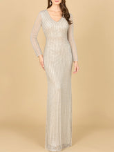 Load image into Gallery viewer, Classic V-Neck Beaded Long Sleeve Gown