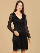 Load image into Gallery viewer, Classic V-Neck Beaded Long Sleeve Cocktail Dress  - OUTLET