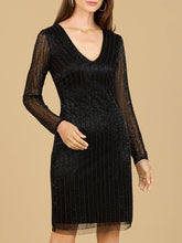 Load image into Gallery viewer, Classic V-Neck Beaded Long Sleeve Cocktail Dress  - OUTLET