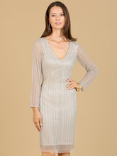 Load image into Gallery viewer, Classic V-Neck Beaded Long Sleeve Cocktail Dress  - OUTLET