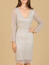Load image into Gallery viewer, Classic V-Neck Beaded Long Sleeve Cocktail Dress  - OUTLET