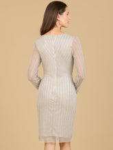 Load image into Gallery viewer, Classic V-Neck Beaded Long Sleeve Cocktail Dress  - OUTLET