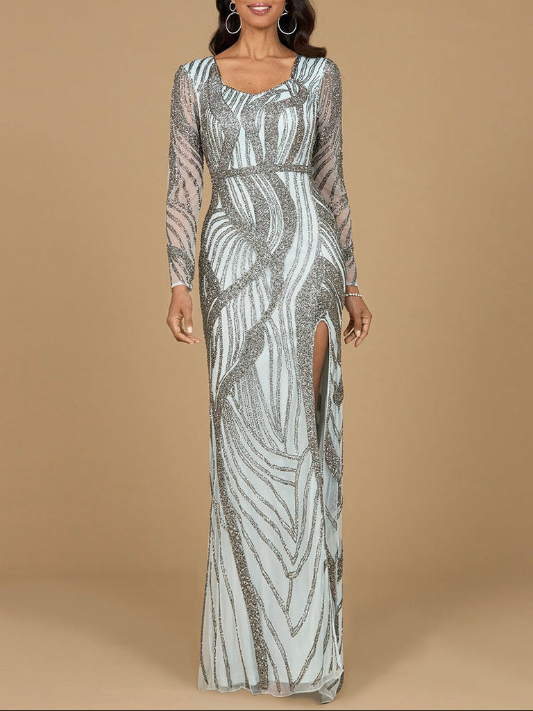 Cascading Beads Long Sleeve Dress - OUTLET