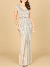 Load image into Gallery viewer, Beaded Fringe V-Neckline Dress with Cap Sleeves | Lara 28858