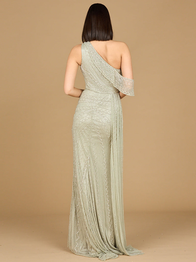 Beaded One Shoulder Dress with Train