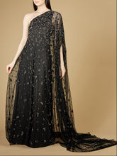 Load image into Gallery viewer, One Shoulder Cape Sleeve Gown