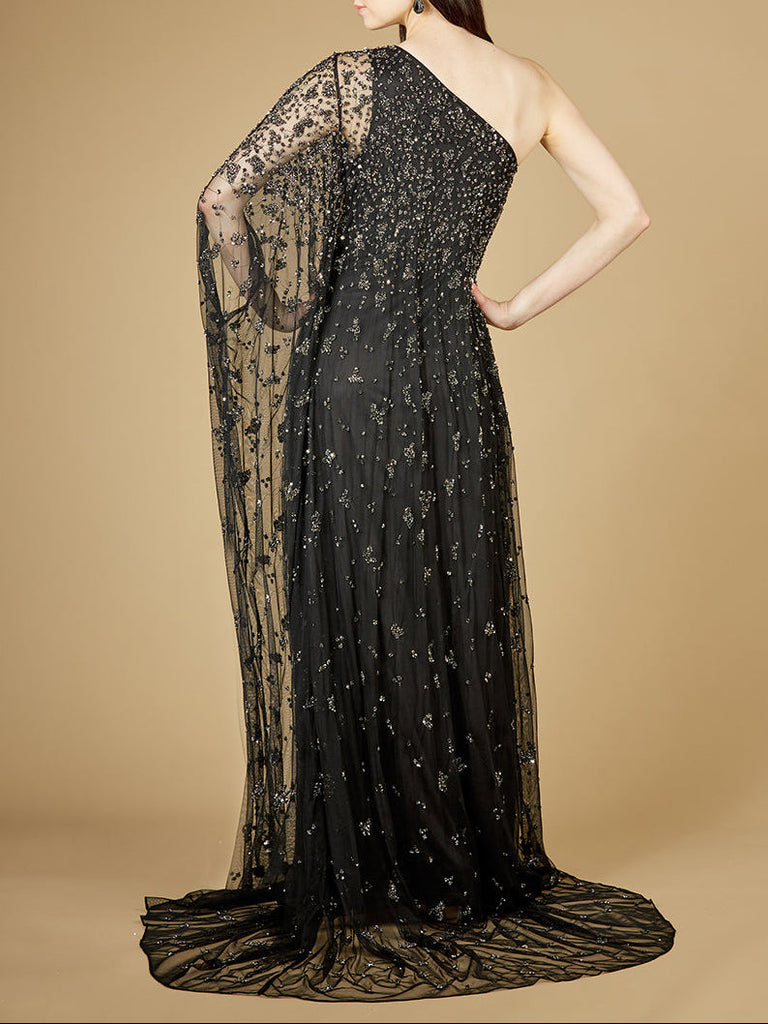 One Shoulder Cape Sleeve Gown